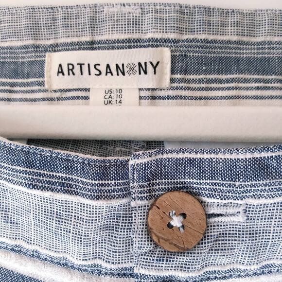 Artisan NY Womens 10 100% Linen Shorts Blue Stripe Lace Coastal Beachy Vacation - Picture 4 of 12